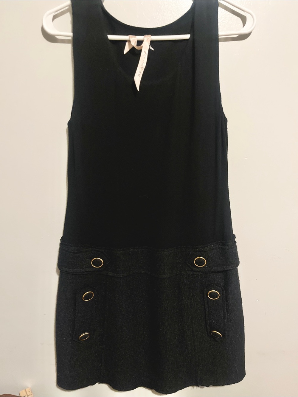 Bailey 44 Black Sleeveless Wool blend with Jersey Bodice Dress with Gold Buttons